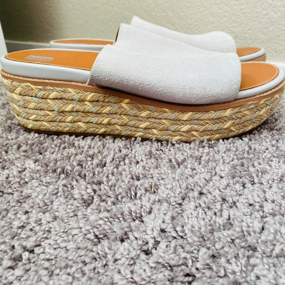 NWT FITFLOP Eloise Espadrille Suede Wedge Slides Soft Grey Size 11 - Picture 2 of 16